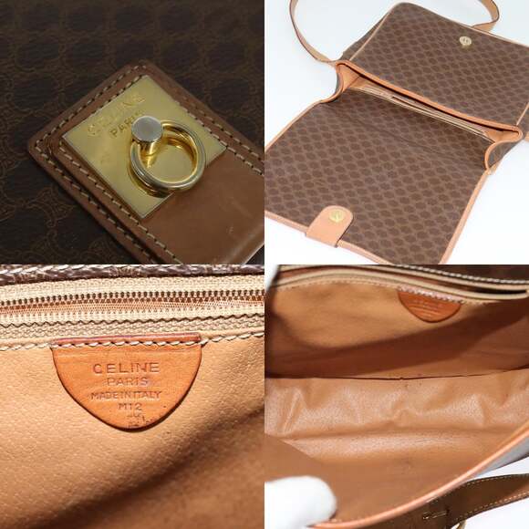 CELINE Macadam Canvas Shoulder Bag Pvc Leather Brown Gold - Picture 11 of 12